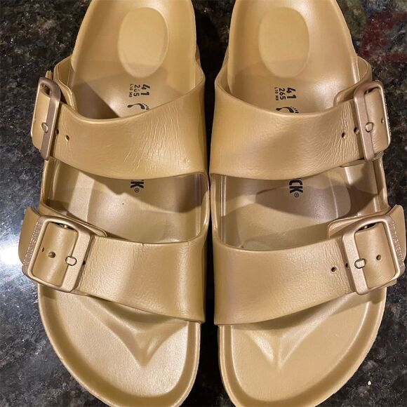 Birkenstock Shoes - Birkenstock Arizona Women's Gold Slide Sandals Size 10-10.5 Casual EUC